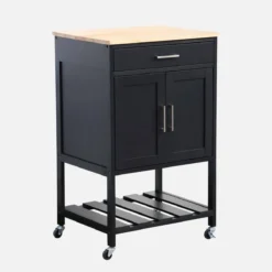 sweeek Carrello da cucina in legno di gomma con 2 ripiani, 56cm