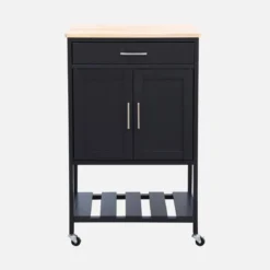 sweeek Carrello da cucina in legno di gomma con 2 ripiani, 56cm