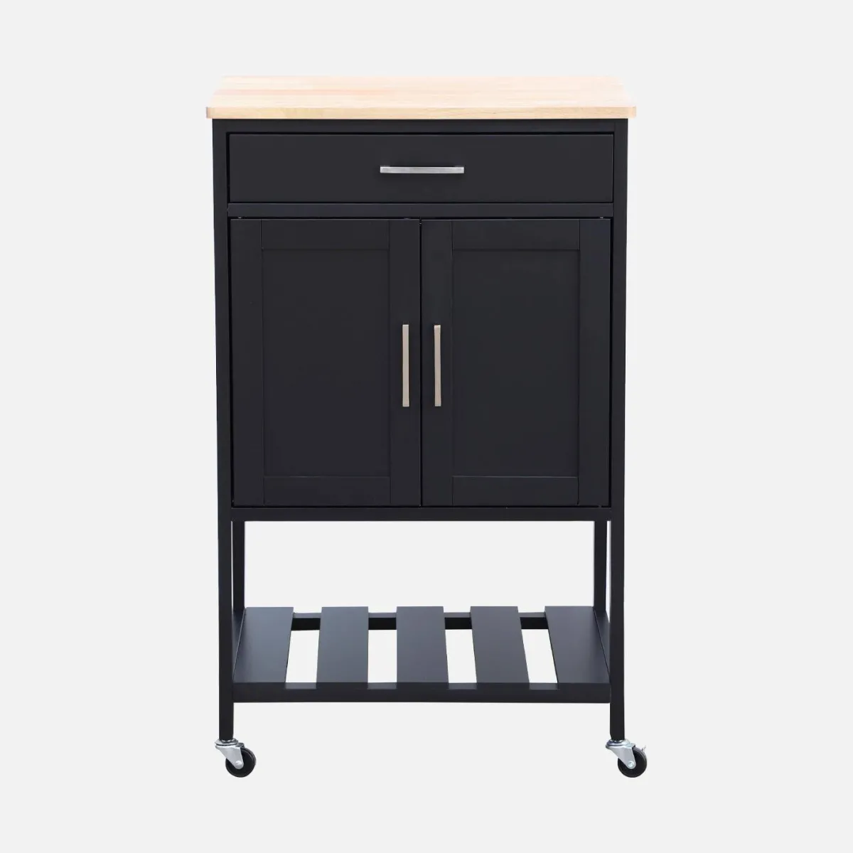 sweeek Carrello da cucina in legno di gomma con 2 ripiani, 56cm