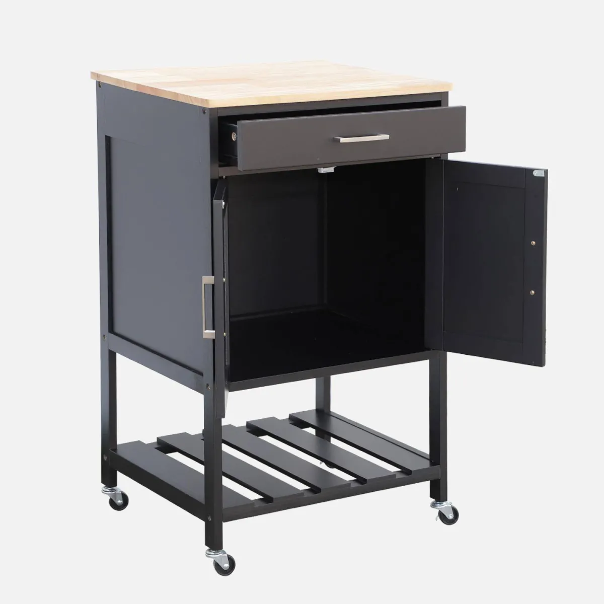 sweeek Carrello da cucina in legno di gomma con 2 ripiani, 56cm