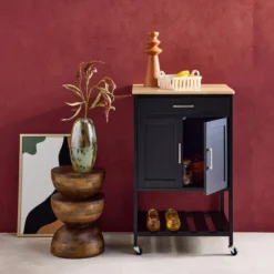 sweeek Carrello da cucina in legno di gomma con 2 ripiani, 56cm