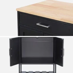 sweeek Carrello da cucina in legno di gomma con 2 ripiani, 56cm