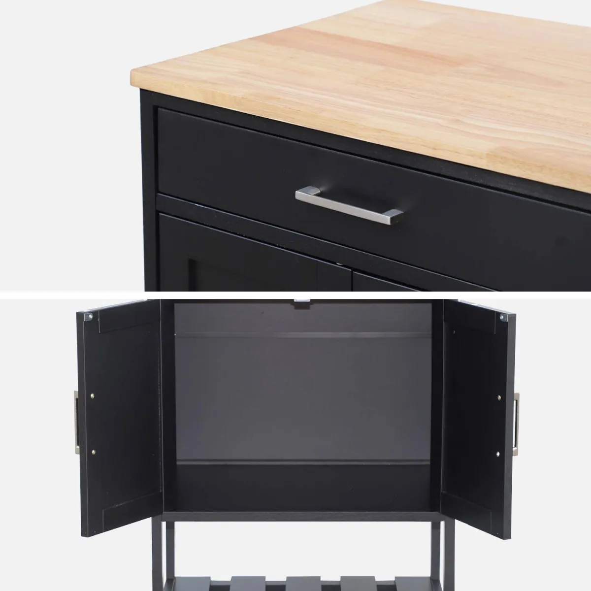 sweeek Carrello da cucina in legno di gomma con 2 ripiani, 56cm