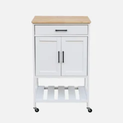 Carrello da cucina in legno di gomma con 2 ripiani, 56cm