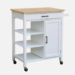 Carrello da cucina in legno di gomma con 5 ripiani, 74cm