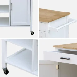 Carrello da cucina in legno di gomma con 5 ripiani, 74cm