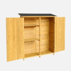 sweeek Casetta da giardino in legno d'abete e 4 vani portaoggetti, 140cm
