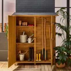 sweeek Casetta da giardino in legno d'abete e 4 vani portaoggetti, 140cm