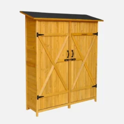 sweeek Casetta da giardino in legno d'abete e 4 vani portaoggetti, 140cm