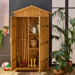 sweeek Casetta da giardino in legno d'abete e 6 vani portaoggetti, 105cm