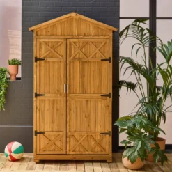 sweeek Casetta da giardino in legno d'abete e 6 vani portaoggetti, 105cm
