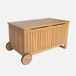 sweeek Cassapanca da giardino in legno di acacia con ruote, 119L