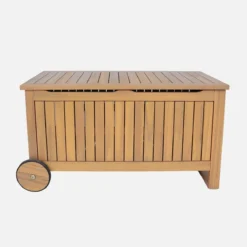 sweeek Cassapanca da giardino in legno di acacia con ruote, 119L