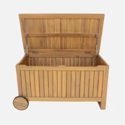 sweeek Cassapanca da giardino in legno di acacia con ruote, 119L