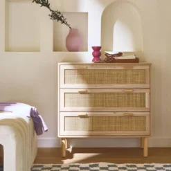 sweeek Cassettiera con effetto canna e legno a 3 cassetti
