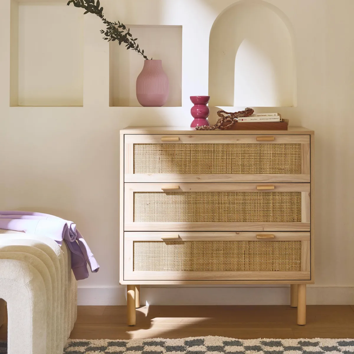 sweeek Cassettiera con effetto canna e legno a 3 cassetti