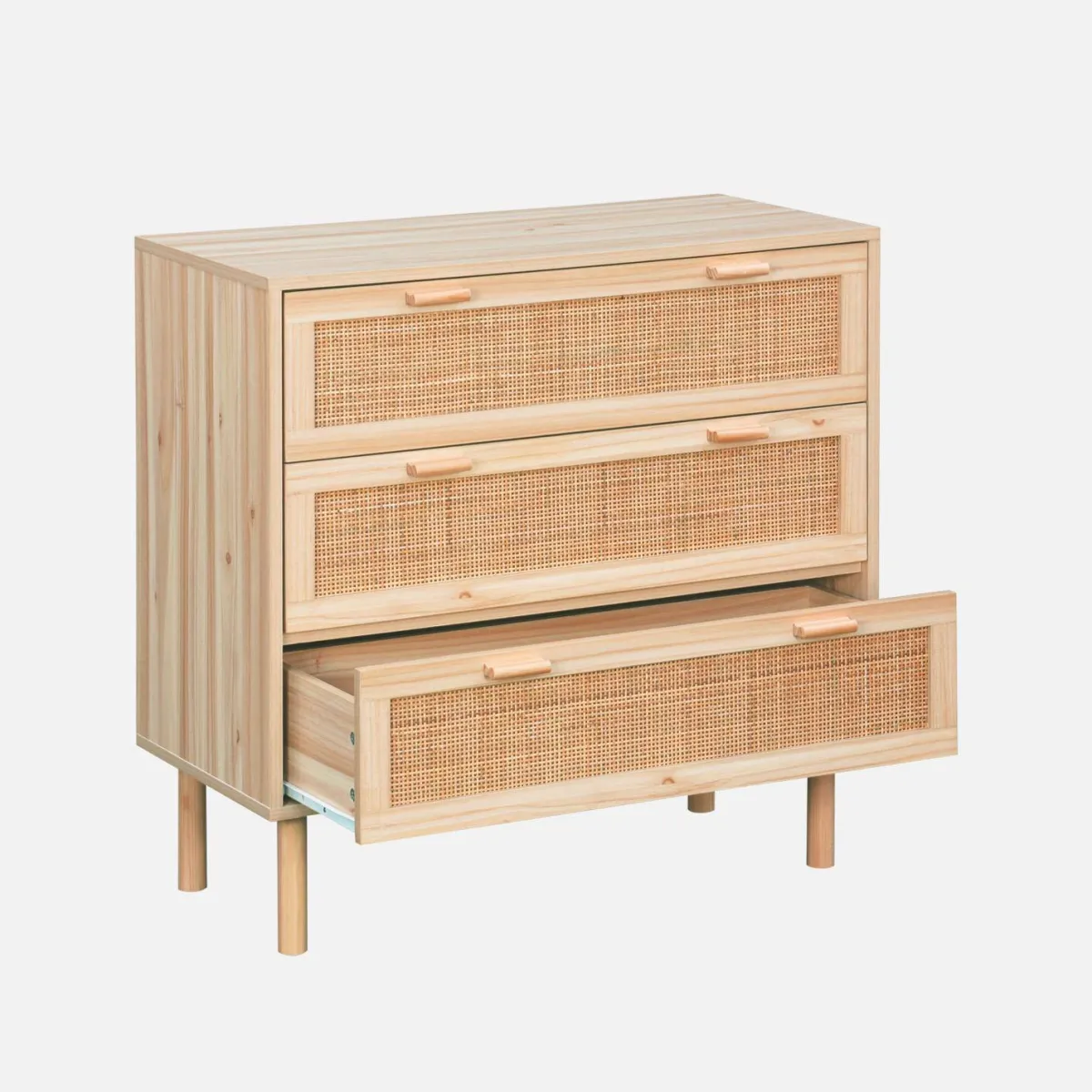sweeek Cassettiera con effetto canna e legno a 3 cassetti