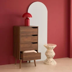 Cassettiera decorata in legno con 4 cassetti