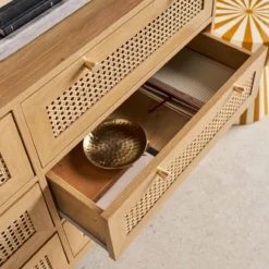 sweeek Cassettiera decorativa legno e rattan 6 cassetti