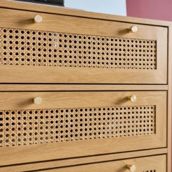 sweeek Cassettiera decorativa legno e rattan 6 cassetti