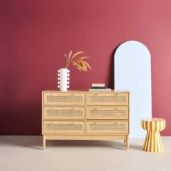 sweeek Cassettiera decorativa legno e rattan 6 cassetti