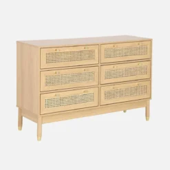 sweeek Cassettiera decorativa legno e rattan 6 cassetti
