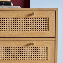 sweeek Cassettiera decorativa legno e rattan 6 cassetti