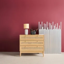 sweeek Cassettiera decorazione legno e cannage 3 cassetti
