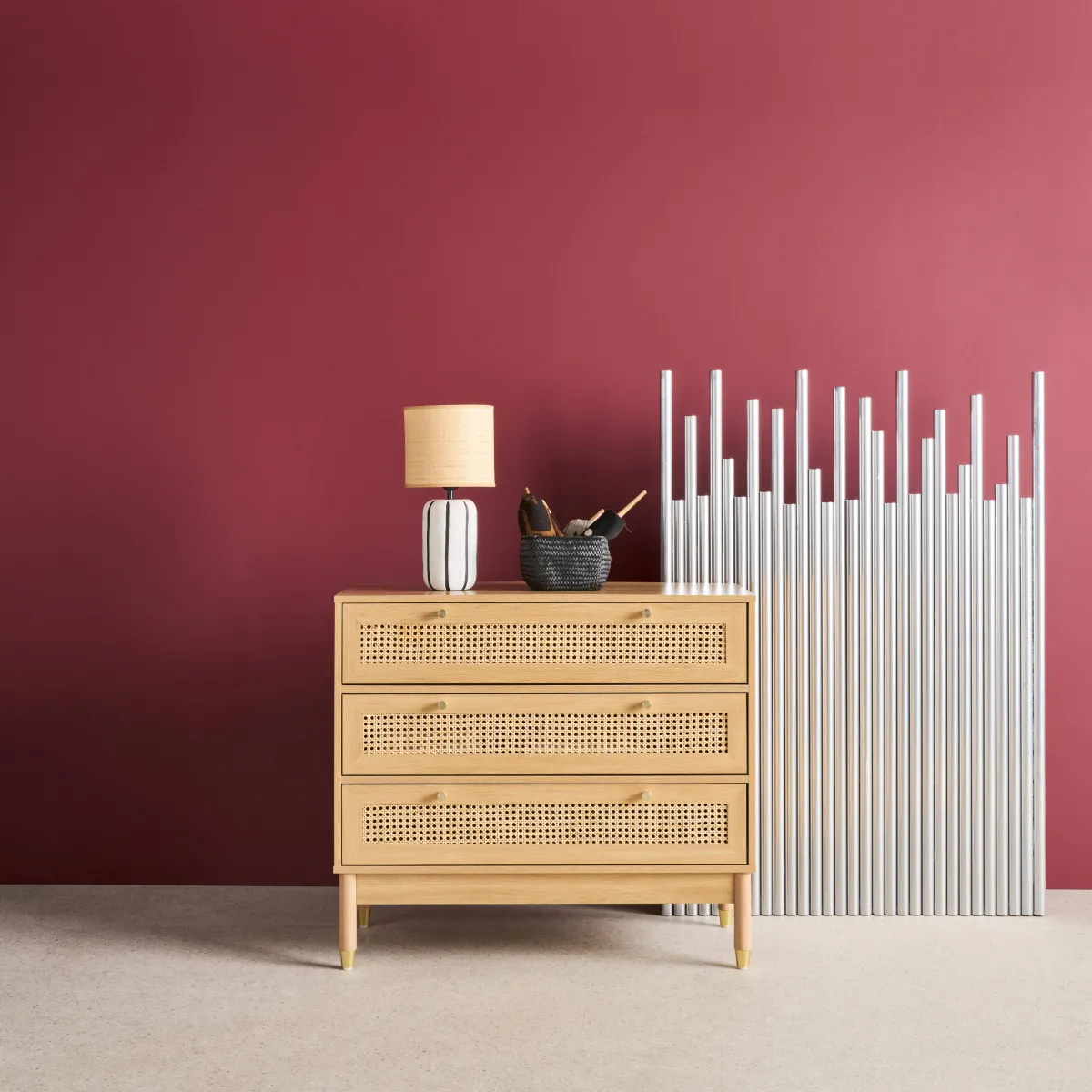 sweeek Cassettiera decorazione legno e cannage 3 cassetti