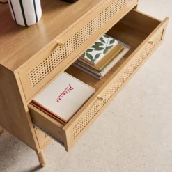 sweeek Cassettiera decorazione legno e cannage 3 cassetti