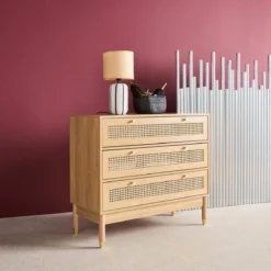 sweeek Cassettiera decorazione legno e cannage 3 cassetti