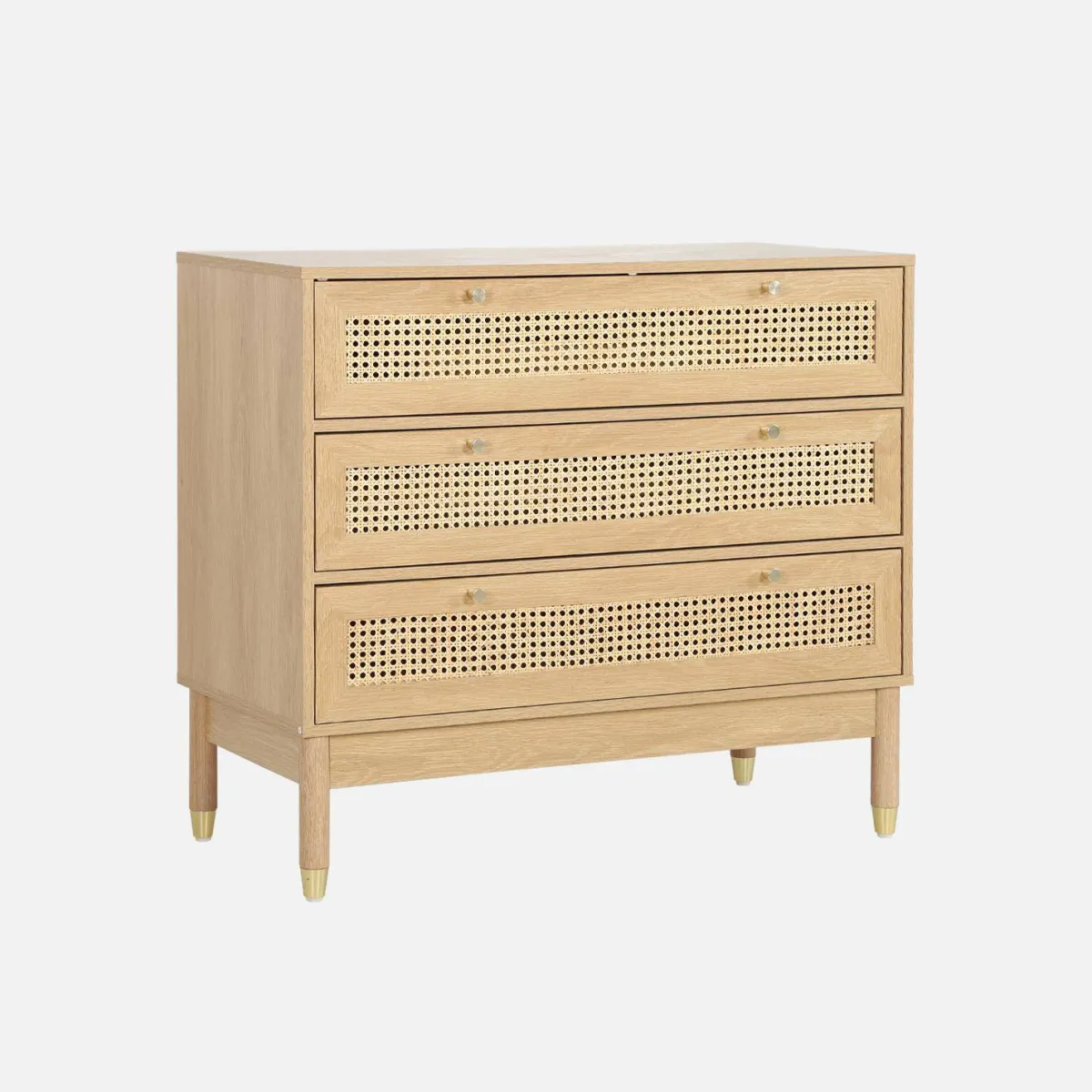 sweeek Cassettiera decorazione legno e cannage 3 cassetti