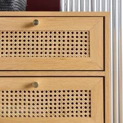 sweeek Cassettiera decorazione legno e cannage 3 cassetti