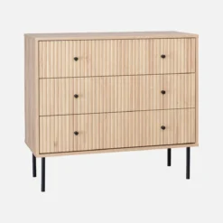 sweeek Cassettiera, decoro in legno scanalato, 3 cassetti