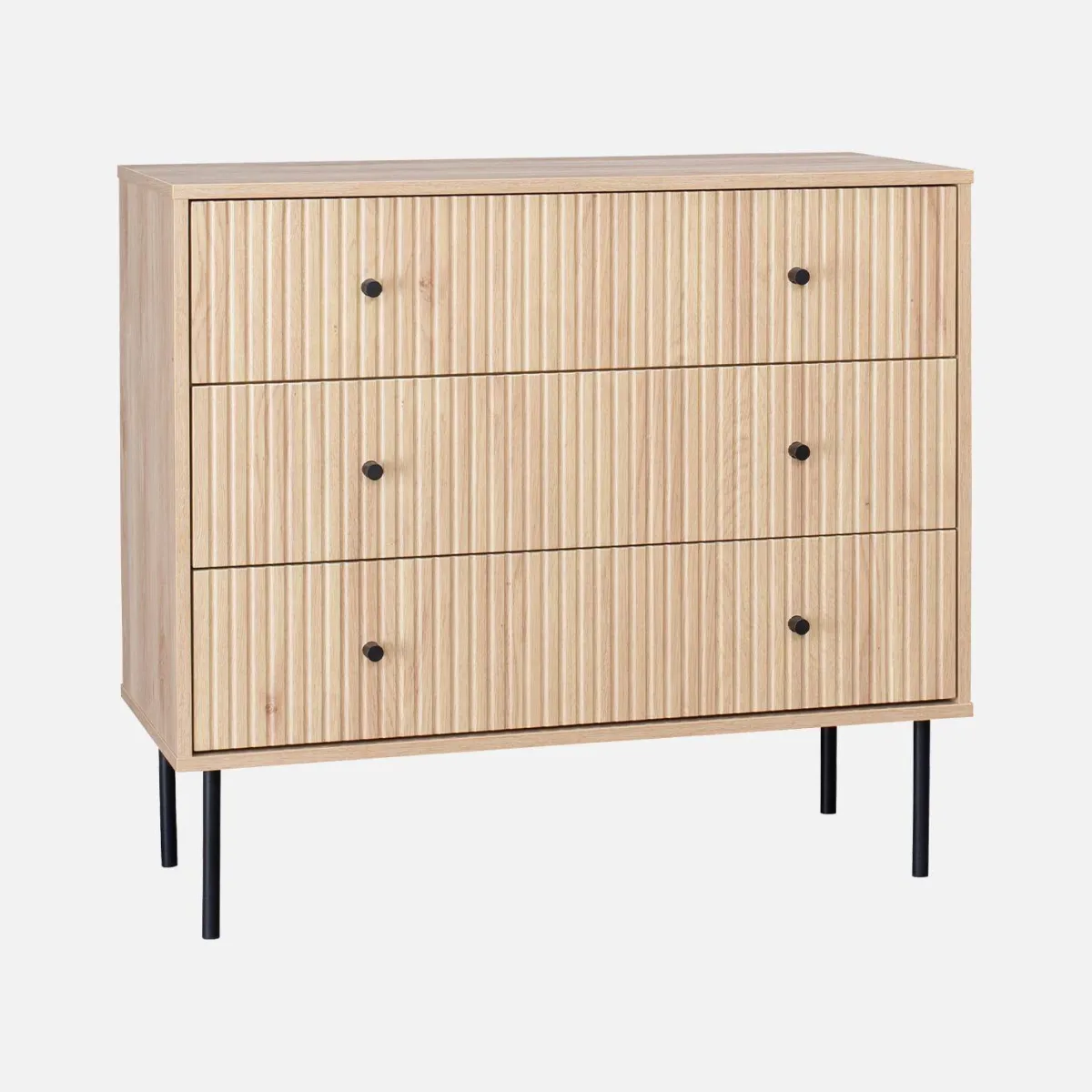 sweeek Cassettiera, decoro in legno scanalato, 3 cassetti