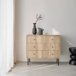 sweeek Cassettiera, decoro in legno scanalato, 3 cassetti