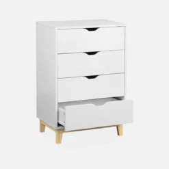 sweeek Cassettiera effetto legno con gambe in legno 4 cassetti