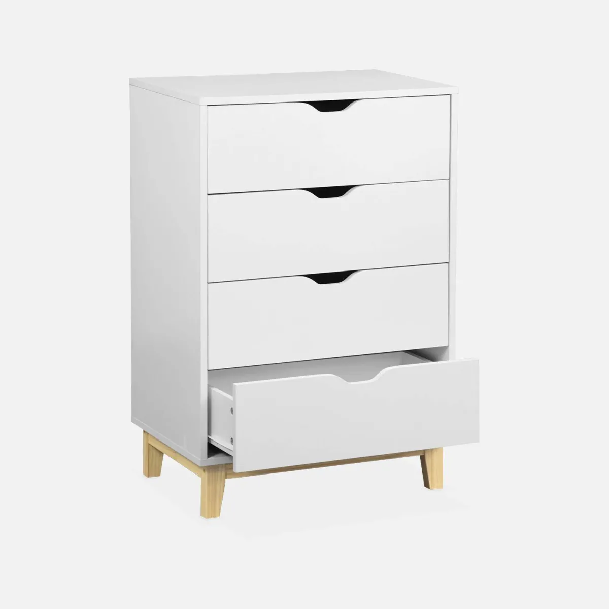 sweeek Cassettiera effetto legno con gambe in legno 4 cassetti
