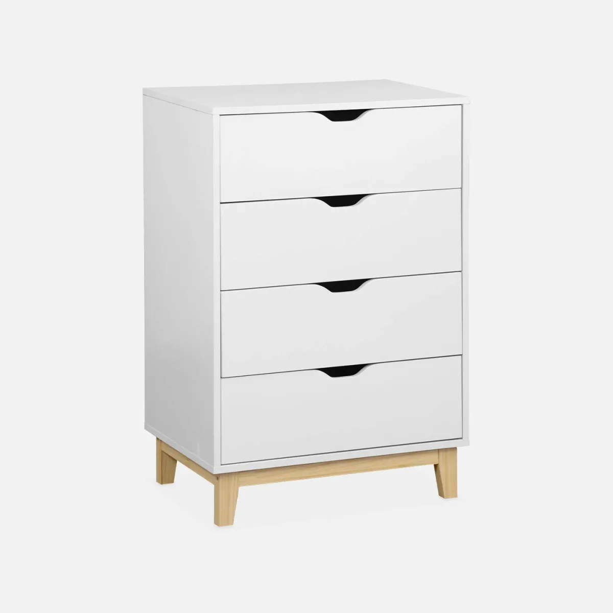 sweeek Cassettiera effetto legno con gambe in legno 4 cassetti