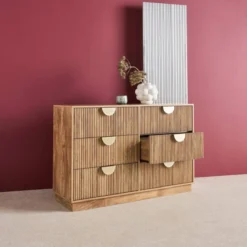 sweeek Cassettiera effetto legno di mango scanalata 6 cassetti