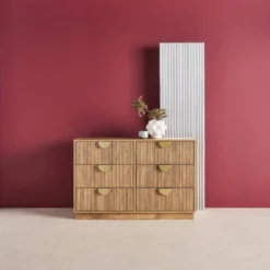 sweeek Cassettiera effetto legno di mango scanalata 6 cassetti
