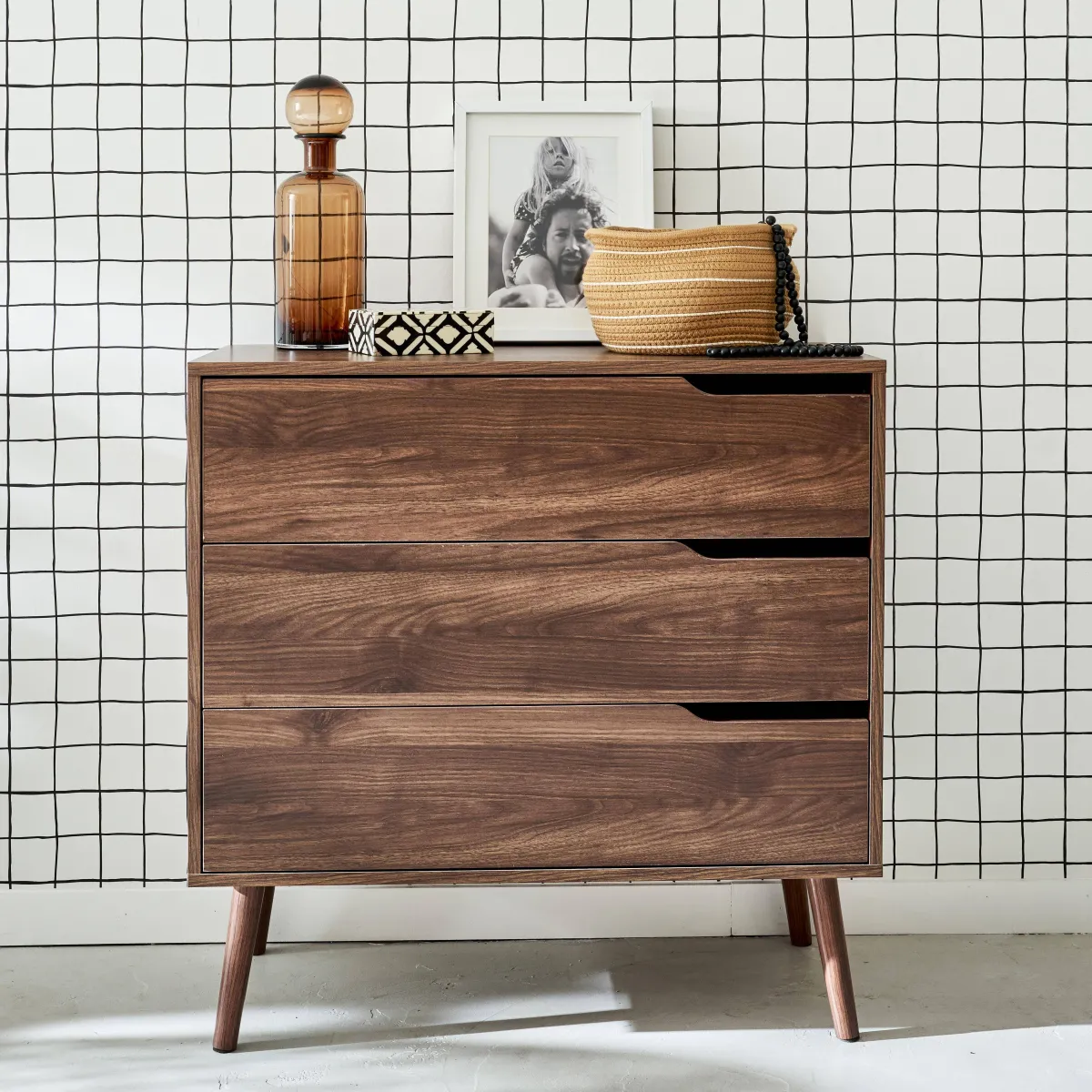 sweeek Cassettiera effetto legno di noce, 3 cassetti