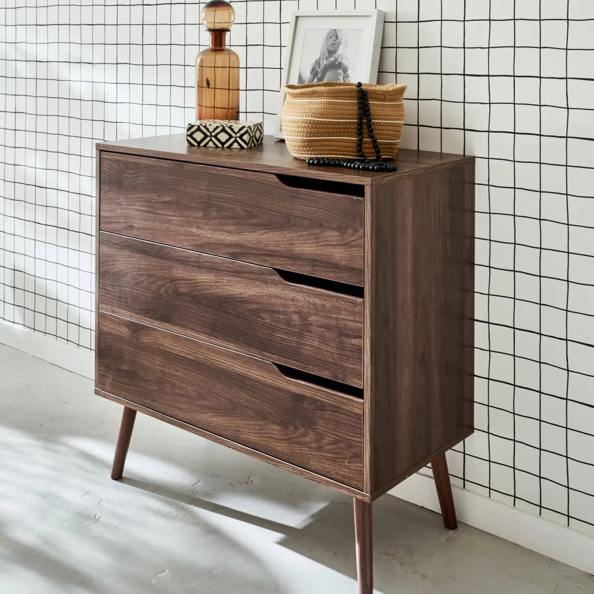 sweeek Cassettiera effetto legno di noce, 3 cassetti