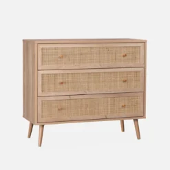 sweeek Cassettiera effetto legno e canna 3 cassetti
