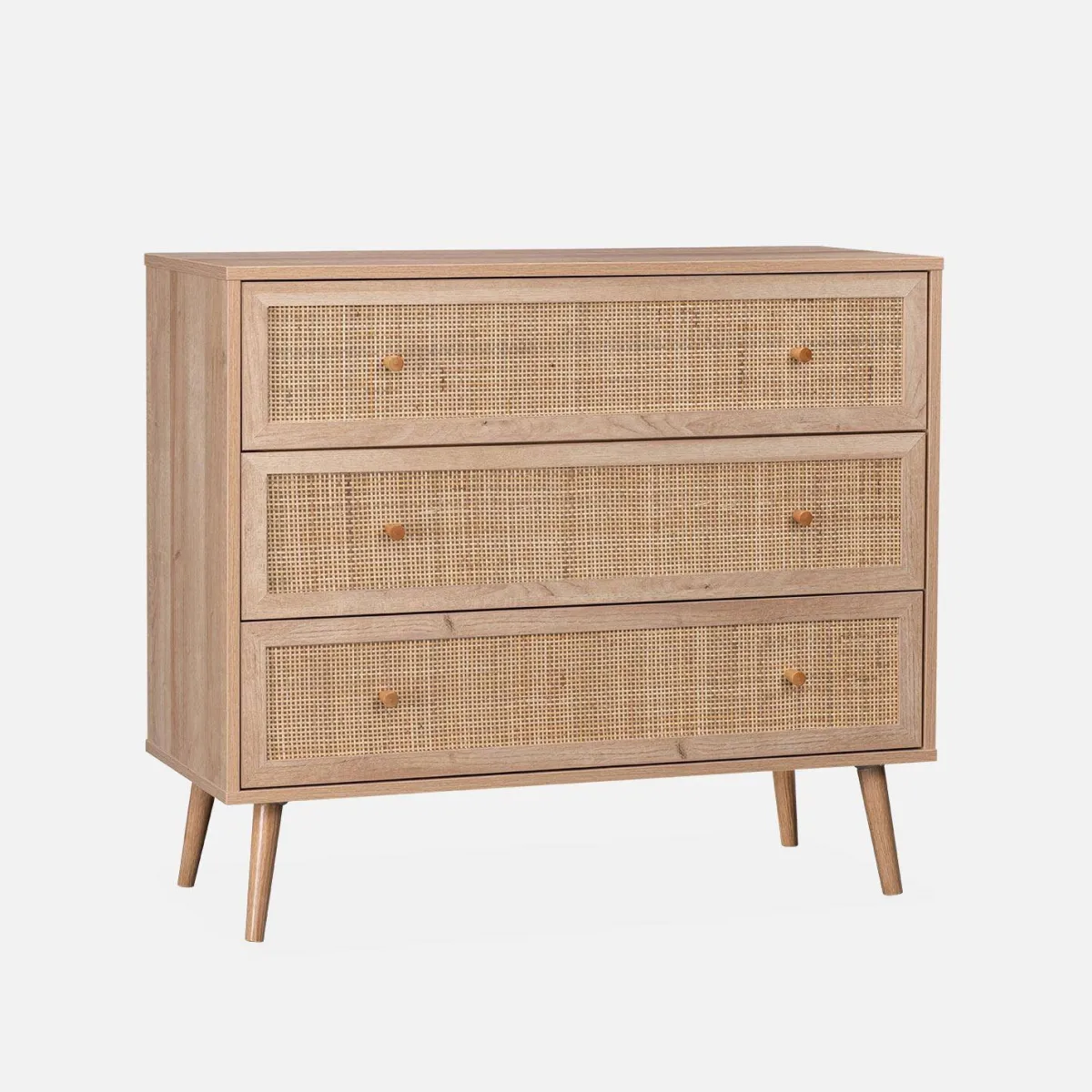sweeek Cassettiera effetto legno e canna 3 cassetti