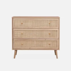 sweeek Cassettiera effetto legno e canna 3 cassetti