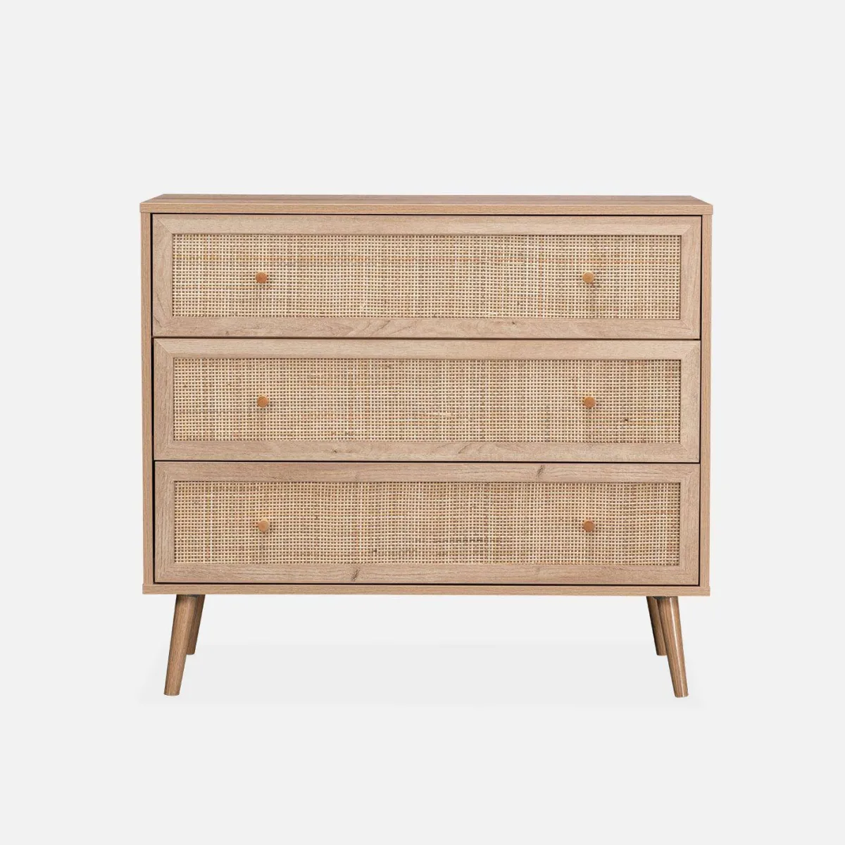 sweeek Cassettiera effetto legno e canna 3 cassetti