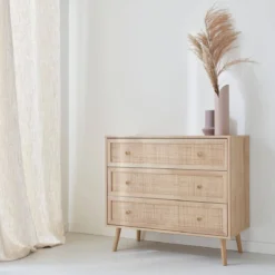 sweeek Cassettiera effetto legno e canna 3 cassetti