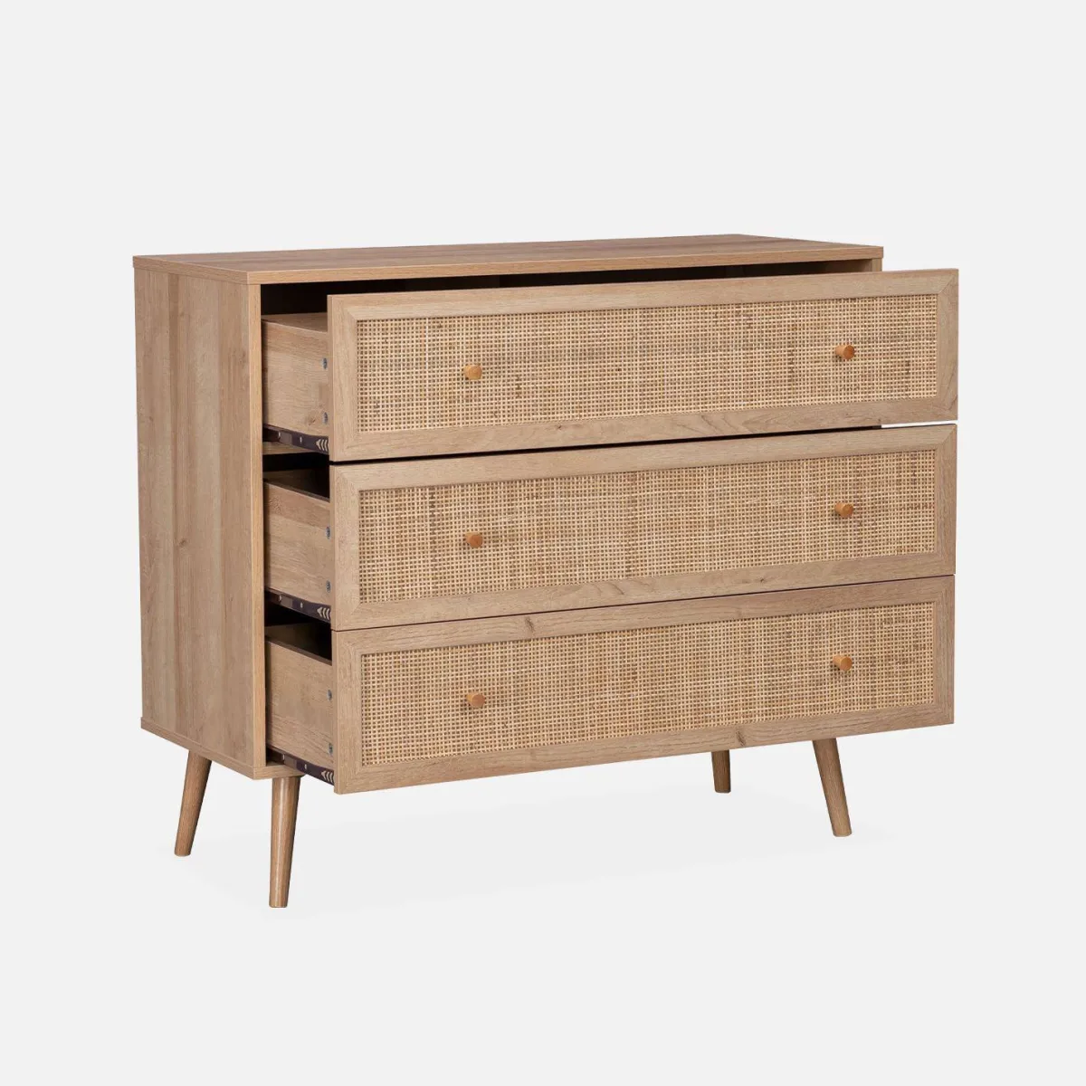 sweeek Cassettiera effetto legno e canna 3 cassetti