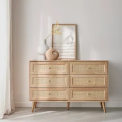 sweeek Cassettiera effetto legno e canna a 6 cassetti